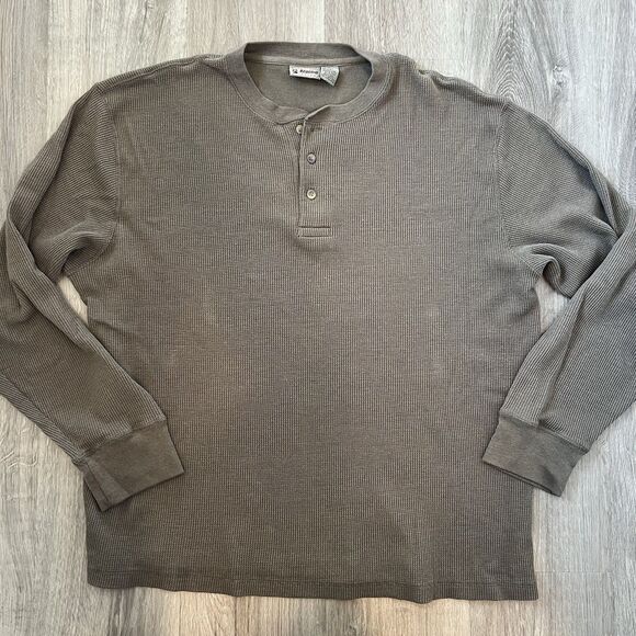 Alpine Design Mens XL Olive Green Long Sleeve Waffle Knit Henley Shirt Button - Picture 1 of 4